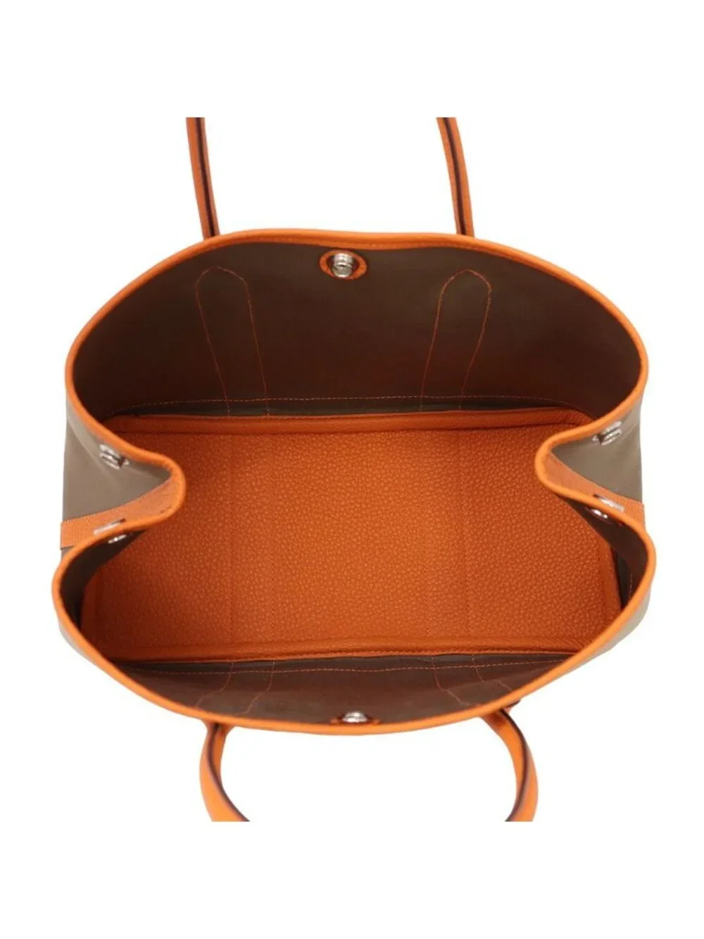 Hermes Tote Garden Party TPM Etoupe Orange Silver Toile Officier Negonda